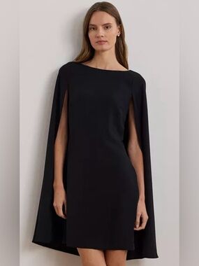 Lauren Ralph Lauren Black Cape Georgette Cocktail Dress✨$195 NWT Sz 8